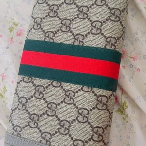 Gucci Gray and Green Monogram Wallet with Red Stripe